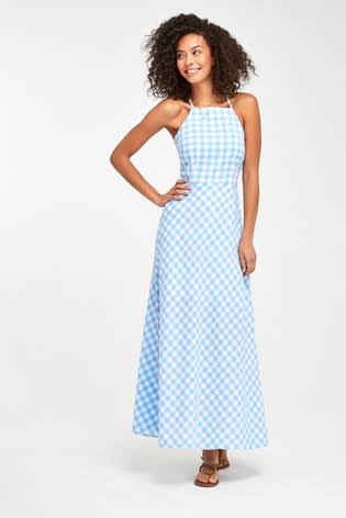 Gingham Strappy Dress Blue