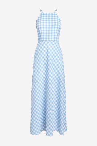 Gingham Strappy Dress Blue