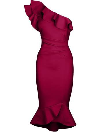 One shoulder Midi Dress Burgundy Red