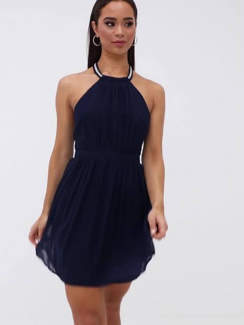 Halterneck Beaded Dress Navy.