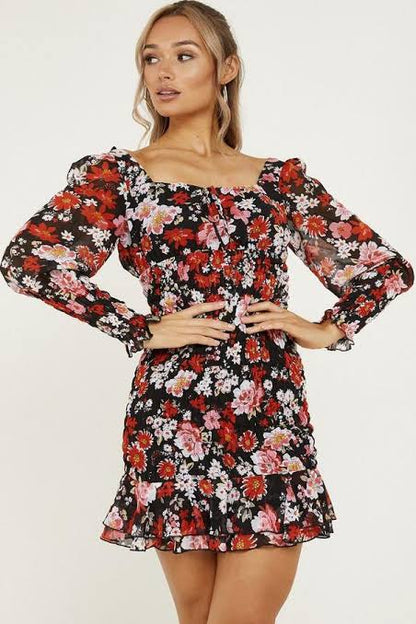 Floral Chiffon Bodycon Dress