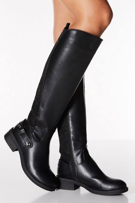 Black Faux Leather Knee Riding Boot