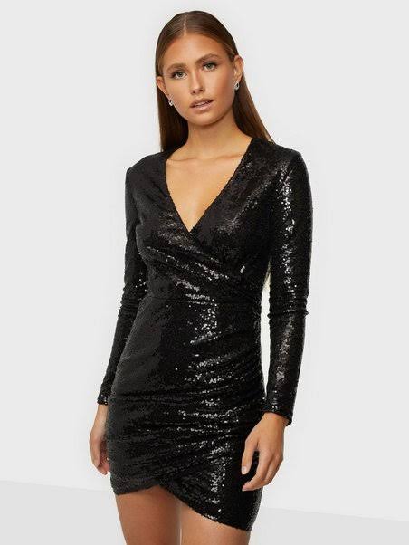 Body Wrap Sequins Mini Dress Black