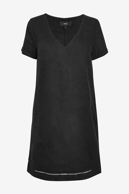 Linen Blend T-Shirt Dress Black