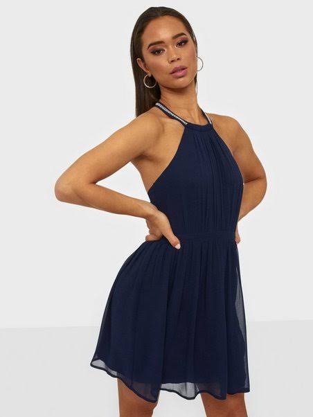 Halterneck Beaded Dress Navy.