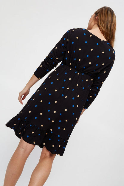 Multi Colour Spot V-Neck Tier Midi Dress