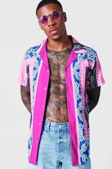 Short Sleeve Baroque Print Shirt Pink