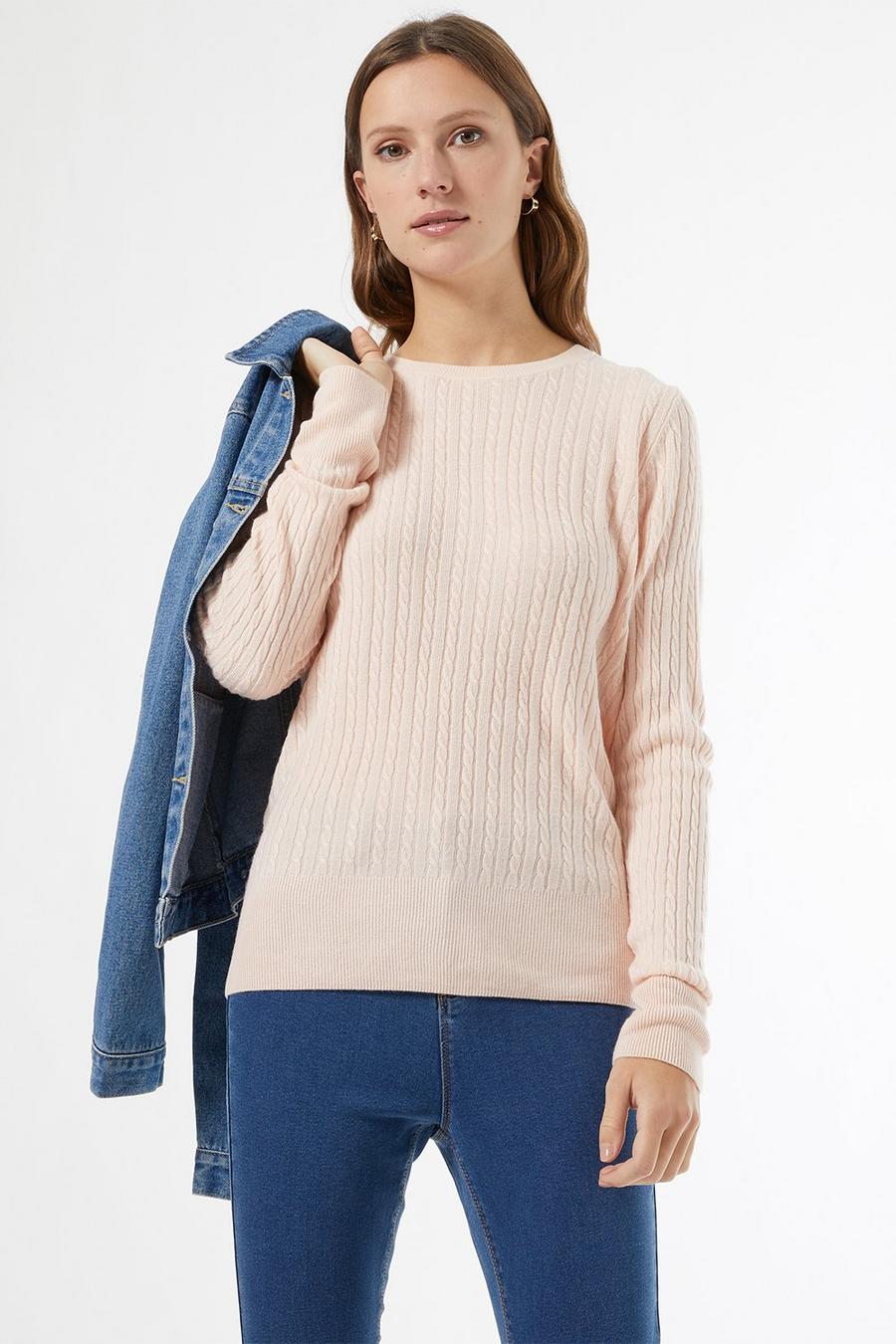 Pink Cash Cable Crew Neck Sweater