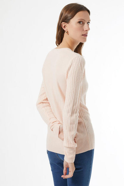 Pink Cash Cable Crew Neck Sweater