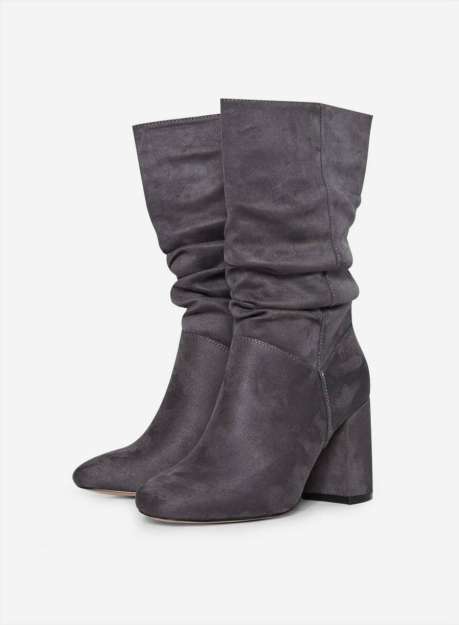 Wide Fit Grey Kinder Ruched Boots Charcoal Grey