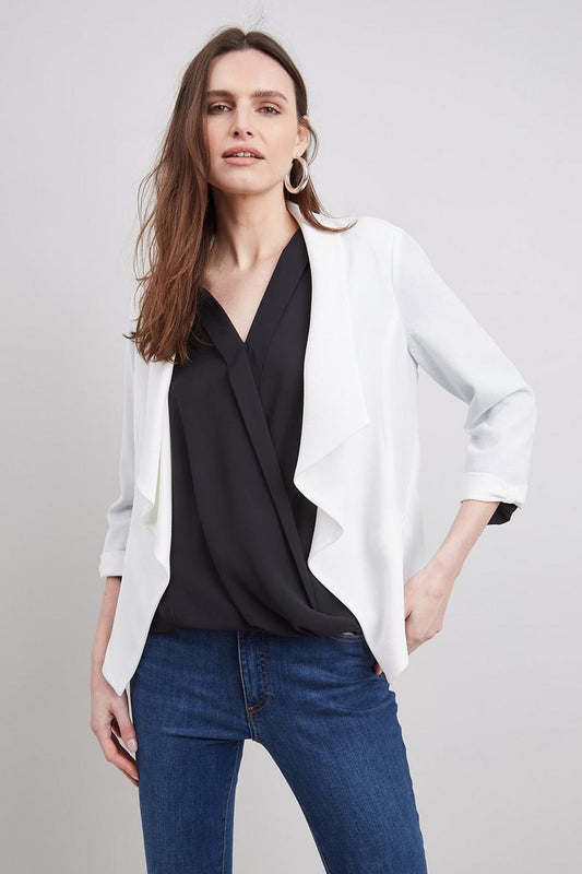 Short Bow Detail Waterfall Jacket Ivory